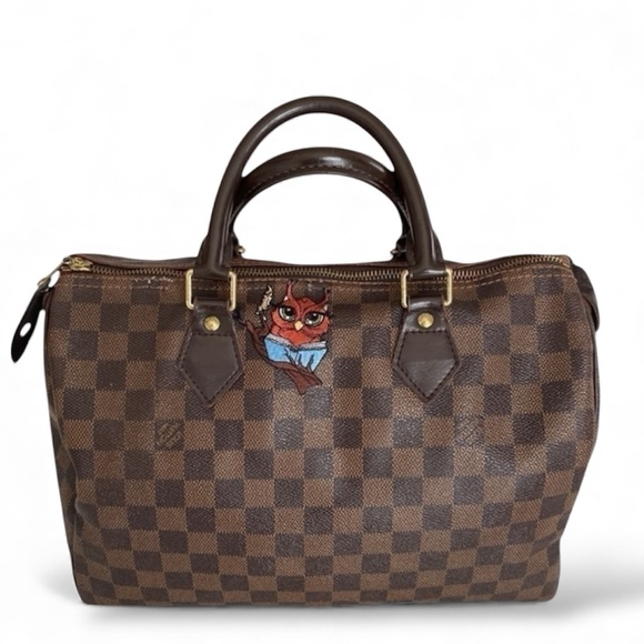 Louis Vuitton Damier Ebene Speedy 30 Custom Owl Accent Detail - Picture 3 of 17